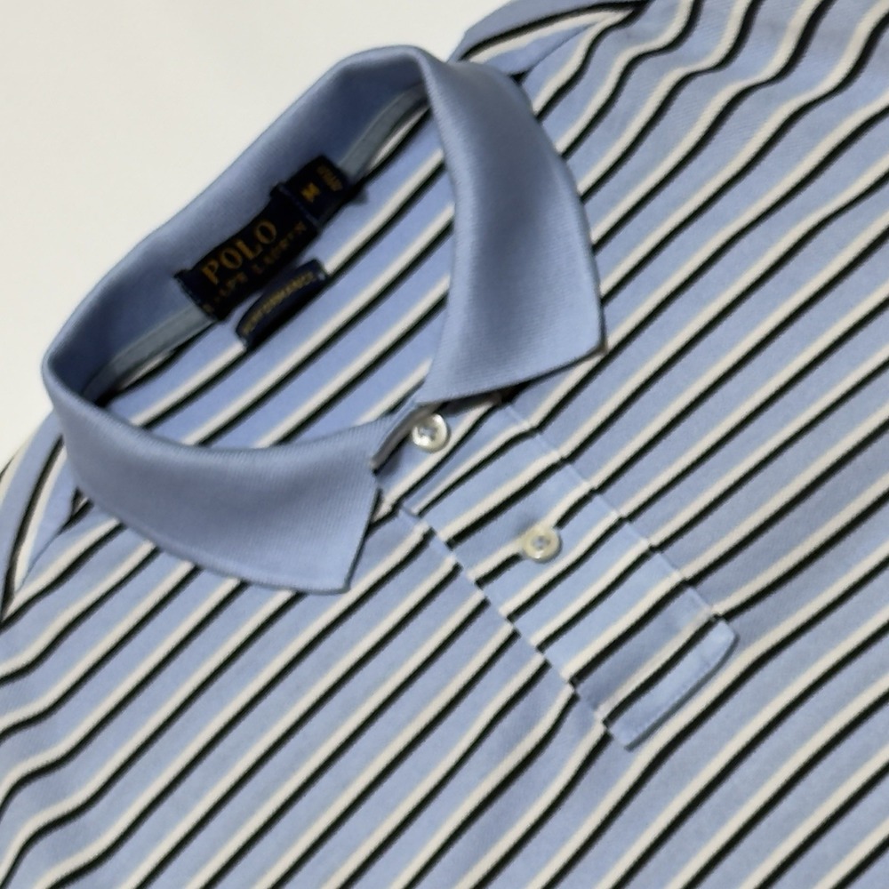 Polo Ralph Lauren Blue & Black Striped Performance Polo Shirt Size M ~ Excellent